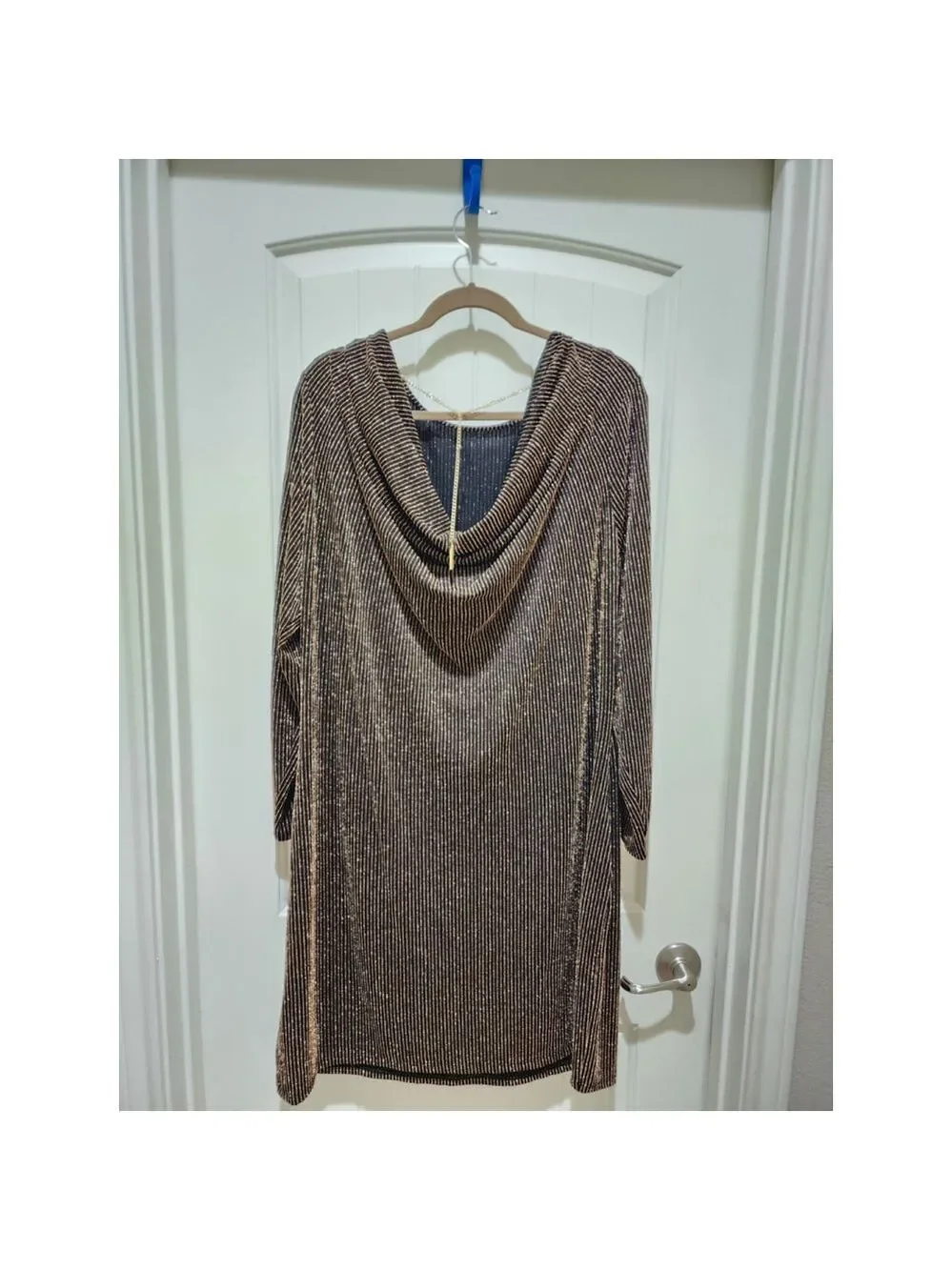 Michael Kors Cowl Back Black Gold Long Sleeve Cocktail Mini Dress 0 X - 10 / 12